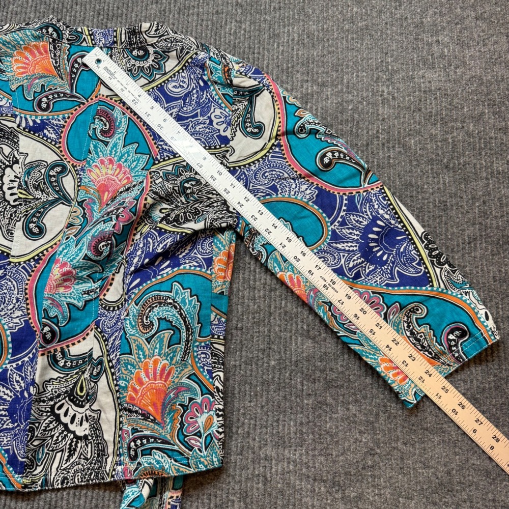Chico's Paisley Linen Open Front Cardigan Size 8 Boho‎ Drape Lightweight Top - Picture 6 of 10